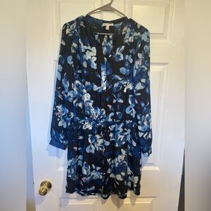 Lila Rose Blue Floral Long Sleeve Drawstring Waist Mini Dress Size 10